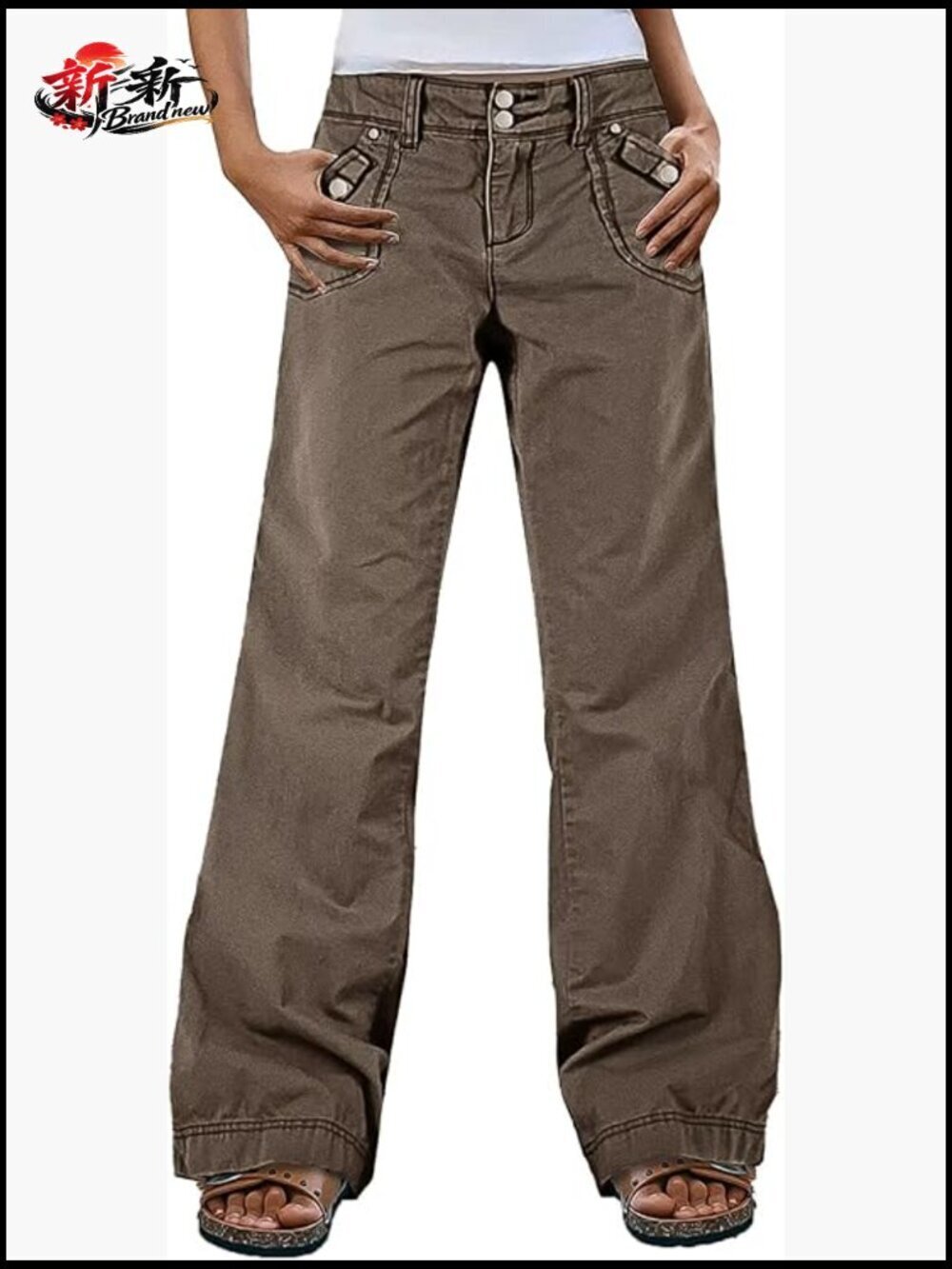 Mid Rise Straight Leg Cargo Pants with Dual Button Patch Pockets
